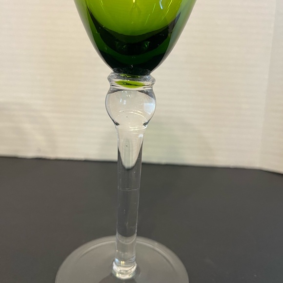 Stunning Vintage Jewel Toned Wine Glasses w/Clear Ball Stem Set of 2-Green/Amber - Picture 3 of 8